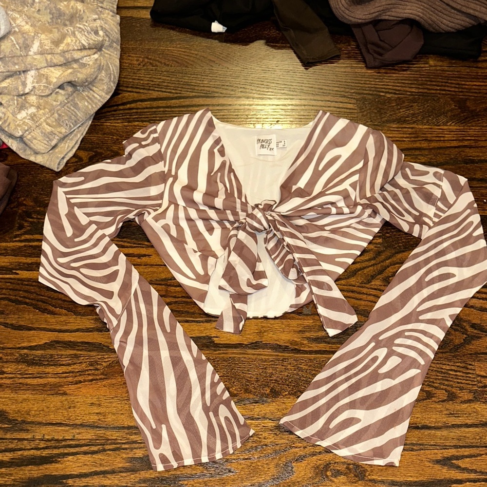 Princess Polly Brown and White Zebra Print Crop Top
